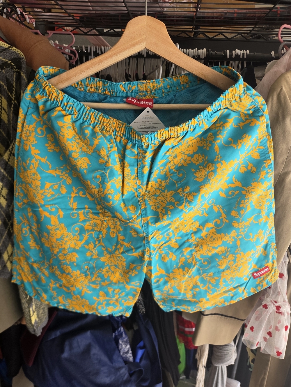 Supreme Turquoise and Yellow Floral Swim Shorts